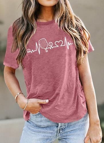 LAZYCHILD Pickleball Shirts Women Heartbeat Graphic T-Shirt for Pickleball Lover Gift Shirt