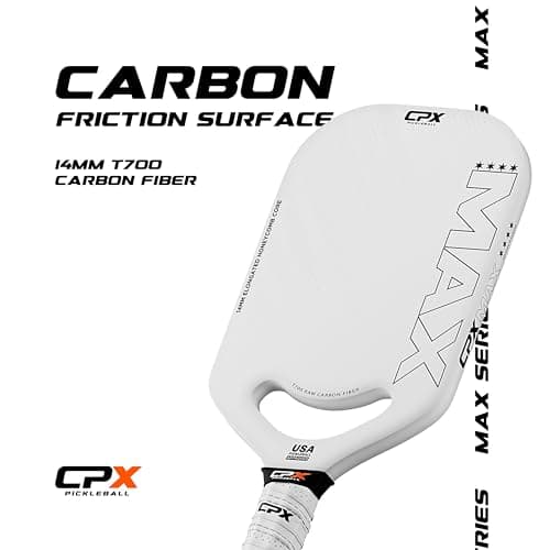 CPX MAX Series Raw Carbon Fiber T700 Pickleball Elongated Paddle Racket - Professional Grade, 14mm Core Thickness, Comfortable Tennis Style Grip - Durable Pickleball Paddle Designed in Chicago, USA