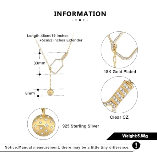 Pickleball Lariat Plus Paddle Necklace - 18k Gold Plate Pickleball Necklace for Women, Pickleball Jewelry, Christmas Gift for Pickleball Lovers