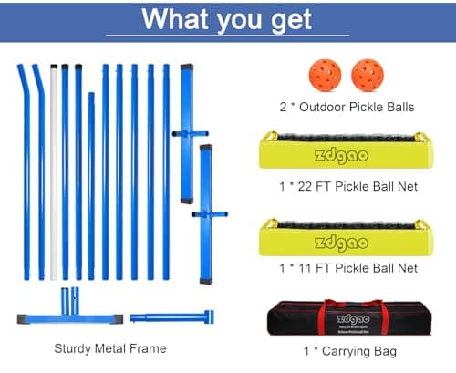 Zdgao Portable Pickleball Net for Driveway, 22 FT Regulation Size & 11 FT Half Court Size Pickle Ball Net with Pickleballs and Carry Bag, 2 in 1 Pickle Ball Net Set for Backyard