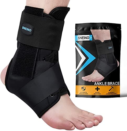 SNEINO Ankle Brace for Women & Men - Ankle Support Brace for Sprained Ankle, Ankle Stabilizer for Achilles, Tendon, Sprain, Injury Recovery, Lace up Ankle wrap for Running, Basketball, Volleyball (Large)
