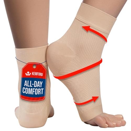 KEMFORD Ankle Compression Sleeve - Plantar Fasciitis Braces - Open Toe Compression Socks for Swelling, Sprain, Neuropathy, Foot Arch Support for Men and Women - 15-20mmhg, XL, Beige