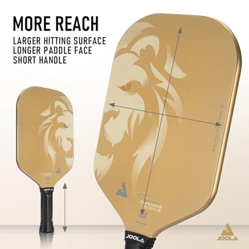 JOOLA Magnus CAS 14mm Pickleball Paddle - Gold Tyson McGuffin Lion Paddle - Edgeless Design & Short Handle - Lightweight Double Frame Carbon Fiber Core - Extra Long Length - Carbon Surface Adds Spin