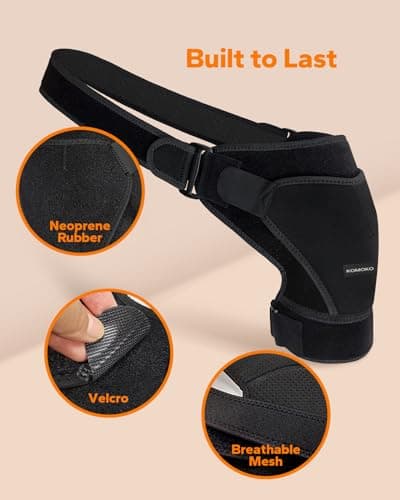 Komoko Shoulder Brace, Rotator Cuff Support Brace and Arm Sling for Pain Relief, Shoulder Compression Sleeve for Preventing Strains and Dislocation, Adjustable Fits Left and Right Arm, Men & Women