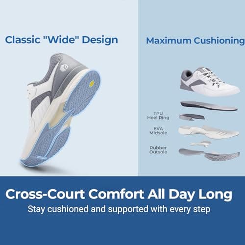 FitVille Men‘s Wide Pickleball Shoes All Court Tennis Shoes with Arch Support for Plantar Fasciitis