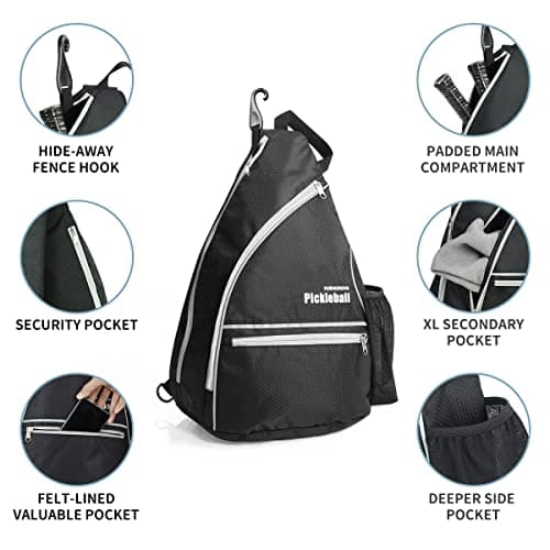 Mangrove Pickleball Bag, Men's & Women's Pickleball Backpack, Adjustable Sling Bag w/Fence Hook/Large Capacity/Safety Pocket