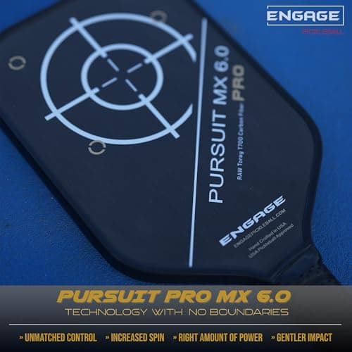 Engage Pursuit Pro MX 6.0 Pickleball Paddle – Elongated Shape, Raw T700 Toray Carbon Fiber Face, 16mm Control Pro “Black” Core