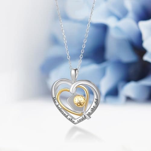 Baseball/Softball/Volleyball/Pickleball/Basketball/Football/Soccer Pendant Necklace 925 Sterling Silver Sport Jewelry Gifts for Women