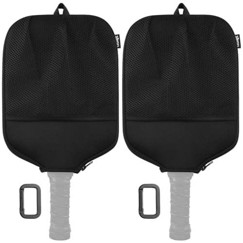 Cosmos 2 Pcs Pickleball Paddle Cover Paddle Case Bag Pickleball Racket Sleeve and Ball Storage Mesh Pocket for Pickle Ball Equipment Accessories Storage & Carrying, with Fence Hook