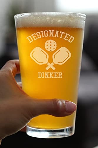Designated Dinker - Pint Glass for Beer - Funny Pickleball Themed Decor and Gifts - 16 oz Glasses