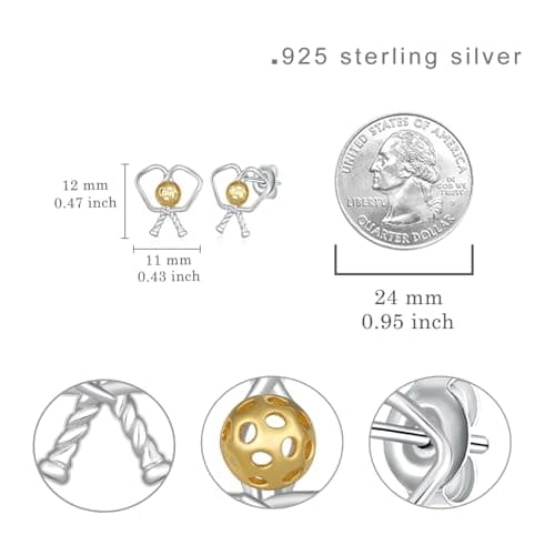 Baseball/Pcikleball/Basketball/Soccer Earrings S925 Sterling Sliver Sport Earrings for Women Sport Jewelry Gifts for Women Sports Fans and Sports Players