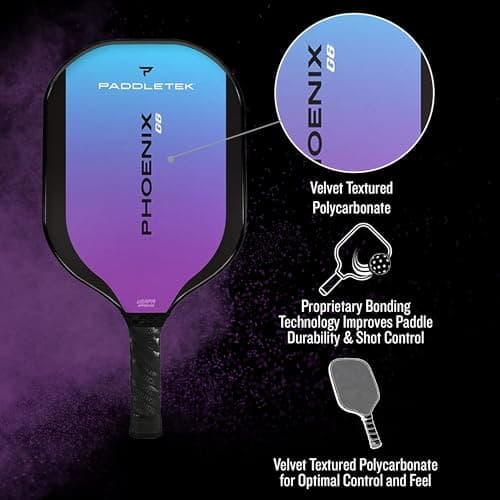Paddletek Phoenix G6 Pickleball Paddle | Professional Pickleball Paddles with Honeycomb Core, Polycarbonate Surface, Graphite PolyCore & High Tack Performance Grip | USAPA Approved