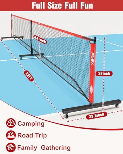 Portable Pickleball Net, Pickle Ball Net Outdoor with 22ft Regulation Size Net, Court Markers, Durable Frame PE Knited Pickleball Practice Net System for Backyard Driveway