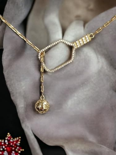 Pickleball Lariat Plus Paddle Necklace - 18k Gold Plate Pickleball Necklace for Women, Pickleball Jewelry, Christmas Gift for Pickleball Lovers