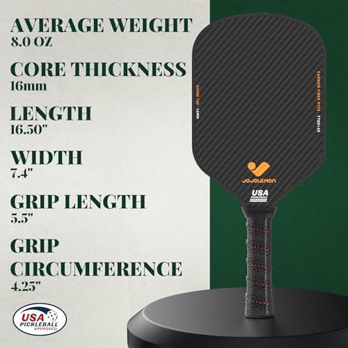 Pickleball Paddles, Carbon Fiber Pickleball Paddle with a 16mm Shark Power Polymer Core, The Pickleball Rackets Designed for Ultimate Spin & Consistency