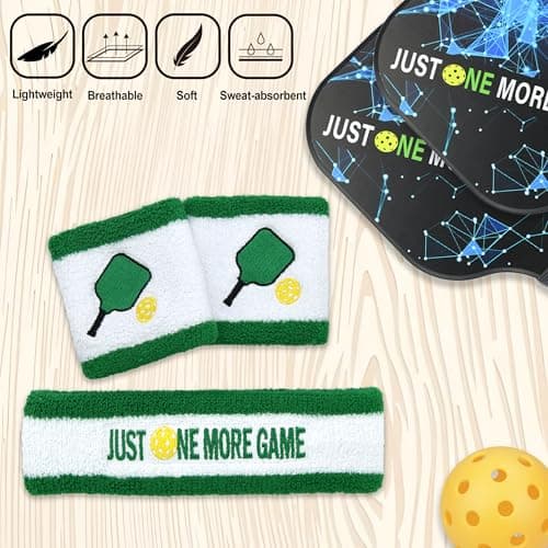 3 Pcs Pickleball Sweatband Set Men Women, Moisture Wicking Sweat Absorbent 2 Wristbands and 1 Headband for Basketball Tennis, Great Gift for Sports