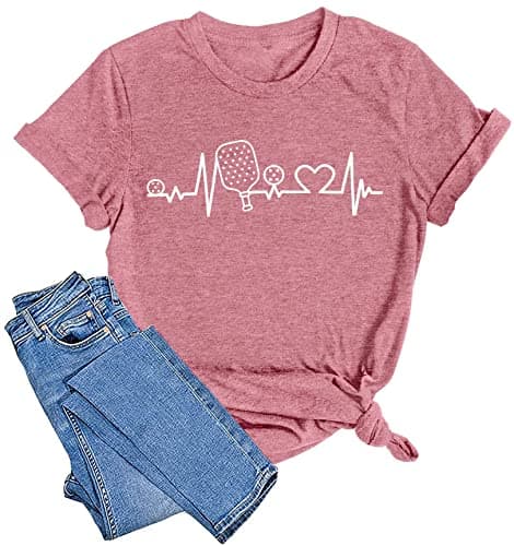 LAZYCHILD Pickleball Shirts Women Heartbeat Graphic T-Shirt for Pickleball Lover Gift Shirt
