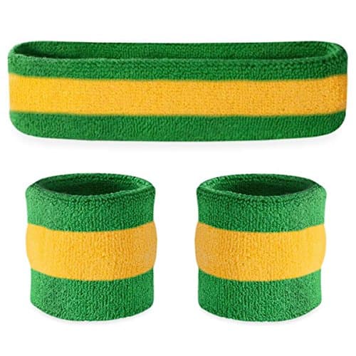 Suddora Striped Sweatband Set, Moisture Wicking 2 Wristbands and 1 Headband, Breathable Athletic Sweat Bands for Sports, Costumes & Cosplay, Matching Bands to Wear with Jersey