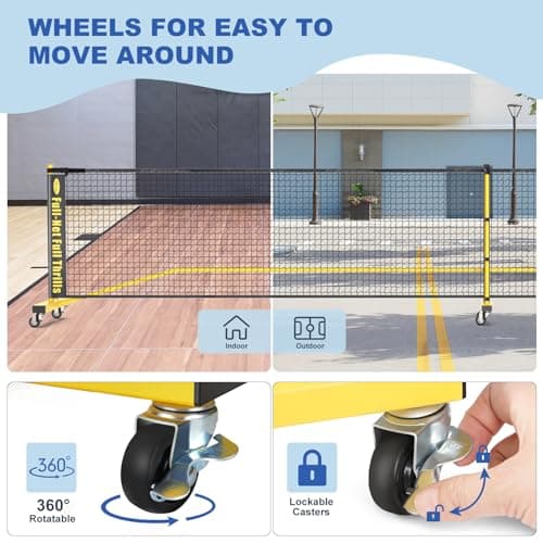Pickleball Net Set, Portable Pickleball Set w/Wheels, 11ft & 22ft Regulation Size Pickel Ball Net, Set of 4 Balls and Paddles, Heavy Duty Frame for Backyard Driveway Outdoor