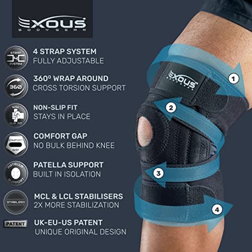 Knee Brace Meniscus Tear Support For Arthritis Acl, Mcl Pain Patented 4-way Adjustable Wraparound Strap Dual Side Stabilizer For Patella Stability Size [medium]