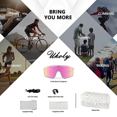 Ukoly Cycling Sunglasses for Men Women with 3 Interchangeable Lenses, Polarized Sports Sunglasses, Baseball Sunglasses