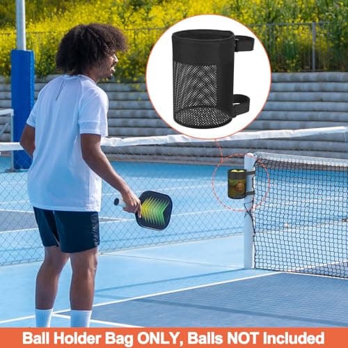 Cosmos Pickleball Ball Holder Adjustable Hanging Bag for PickleBall Nets, Foldable Storage Basket Mesh Net Pouch for Holding 6 Balls
