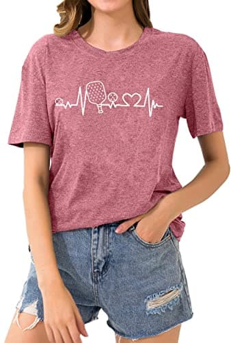 LAZYCHILD Pickleball Shirts Women Heartbeat Graphic T-Shirt for Pickleball Lover Gift Shirt