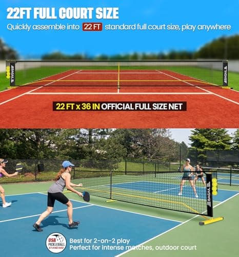 BAGAIL Portable Pickleball Net Set, 22 FT Regulation Size Pickle Ball Net with Ball Collector, Carry Bag, Easy Setup for Outdoor Indoor Driveway - Red