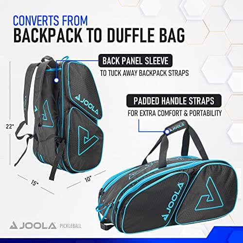 JOOLA Tour Elite Pickleball Bag - Backpack & Duffle Bag for Pickleball Paddles & Accessories - Holds 4+ Paddles - Includes Fence Hook - Choose from Multiple Colors.