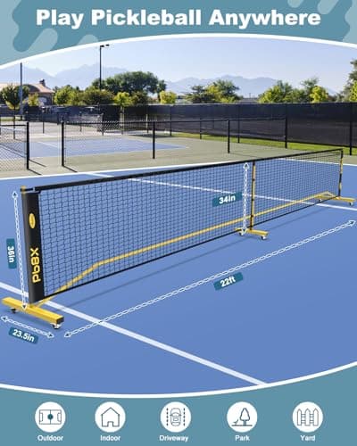 Pickleball Net Set, Portable Pickleball Set w/Wheels, 11ft & 22ft Regulation Size Pickel Ball Net, Set of 4 Balls and Paddles, Heavy Duty Frame for Backyard Driveway Outdoor
