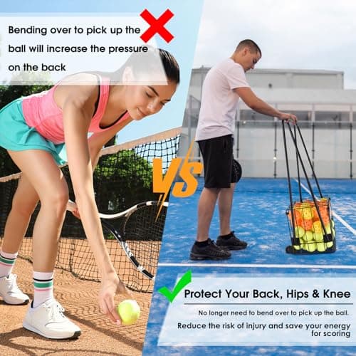 Portable Pickleball & Tennis Ball Collector - Pickleball Retriever Basket Carrier Gatherer Picker Hopper Container for Picking and Storage Training Tool for Ball