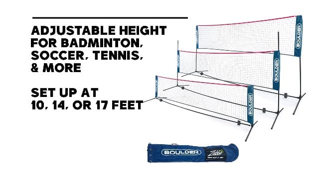 Boulder Portable Badminton Pickleball Net - Foldable/Extendable Poles for Multiple Sports Heights (UP to 5 ft) - Ideal for Tennis, Pickleball, Soccer Tennis - Easy Setup