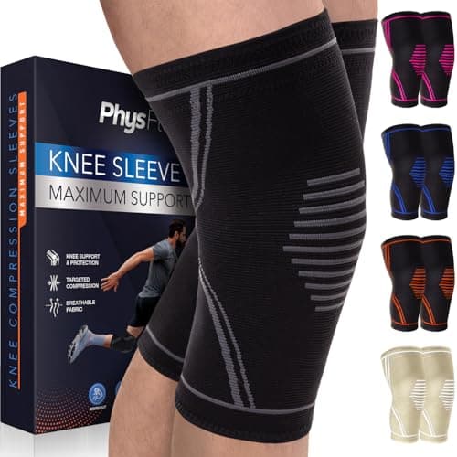 Knee Brace for Pain Relief - 2 Pack Knee Sleeves for Men and Women - Support for Weightlifting, Gym, Workout, Volleyball - Meniscus Tear, ACL, Arthritis