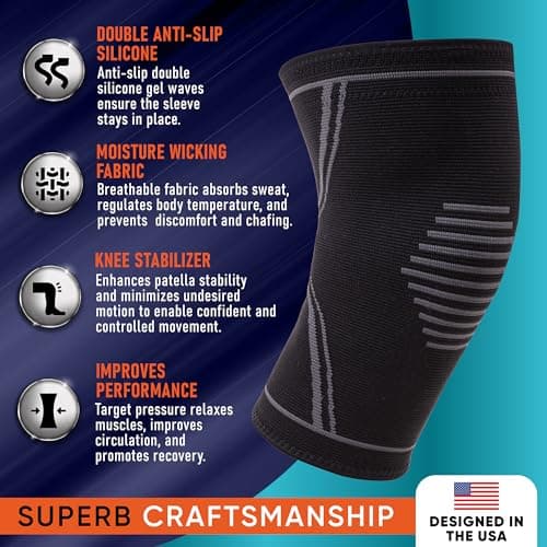Knee Brace for Pain Relief - 2 Pack Knee Sleeves for Men and Women - Support for Weightlifting, Gym, Workout, Volleyball - Meniscus Tear, ACL, Arthritis