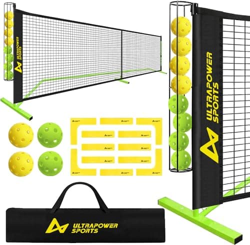 Pickleball Net Portable Outdoor Pickleball Net for Driveway 22ft Portable Pickle Ball Net Set with 4 Pickle Balls, Ball Holder, Lines Court Markers, Carrying Bag, 22ft Outdoor Pickle Ball Set with Net