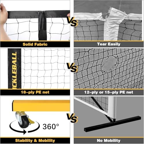 Pickleball Net with Wheels, Portable 2-in-1 Pickle Ball Net with Ball Collector,22FT Regulation Size & 11FT Half Court Size, Carry Bag, Steady Metal Frame for Outdoor Indoor Driveway