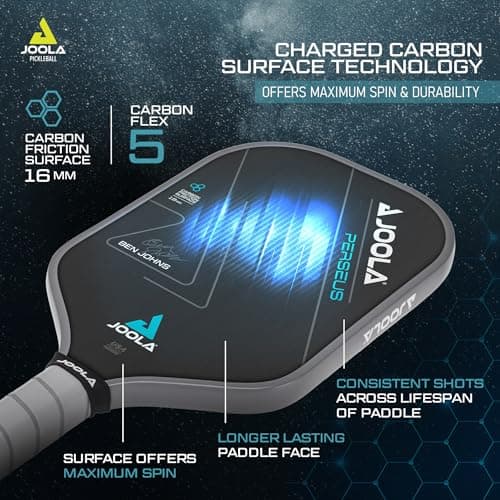 JOOLA Ben Johns Perseus Pickleball Paddle with Charged Surface Technology for Increased Power & Feel - Fully Encased Carbon Fiber w/Larger Sweet Spot - USAPA Approved