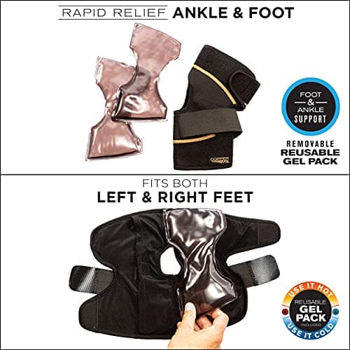 Copper Fit Rapid Relief & Hot/Cold Ankle Foot Wrap with Hot Cold Pack, Black, One Size Fits Most