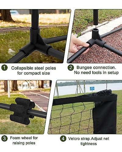 NQV Pickleball Set with Net,10FT Half Court Size Pickleball Net Portable Outdoor Indoor Driveway Home+4 Wood Paddles+4 Pickle Balls+4 Ball Retrievers, Pickleball Set for Adults Kids Beginners Pros