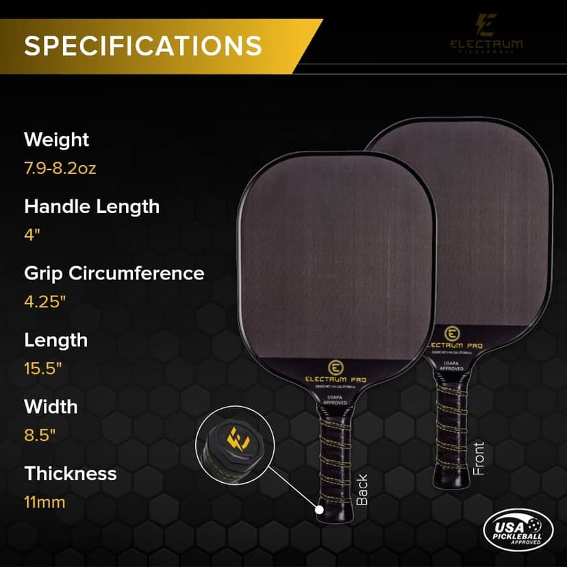 Paddle USAPA Approved | Carbon Fiber Surface | Polypropylene Honeycomb Core | Best Paddle for Spin and Power | Lightweight