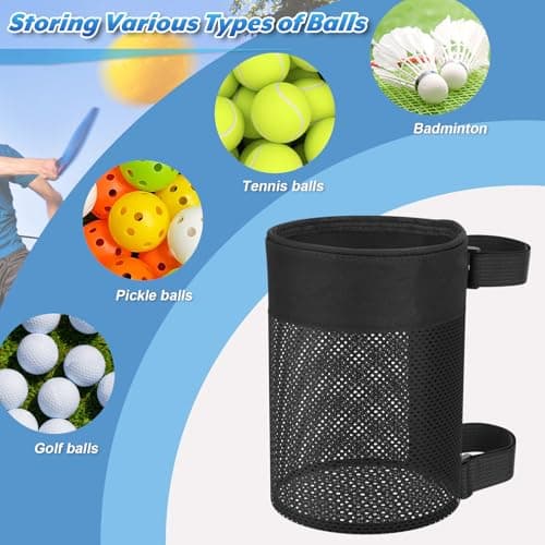 Cosmos Pickleball Ball Holder Adjustable Hanging Bag for PickleBall Nets, Foldable Storage Basket Mesh Net Pouch for Holding 6 Balls