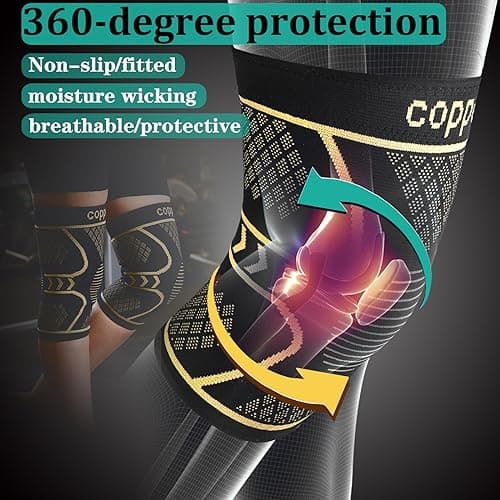 Copper Knee Braces for Women and Men 2 Pack, Knee Compression Sleeve for Knee Pain, Arthritis,ACL, Meniscus Tear, Joint Pain Relief, Knee Support for Running, Working Out, Fitness, Weightlifting-M