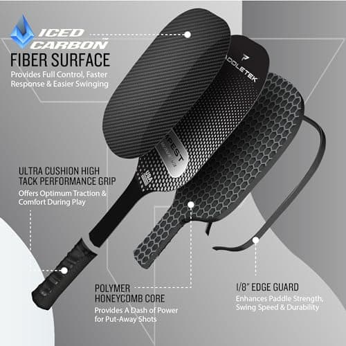 Paddletek Tempest Wave V3 Pickleball Paddle | Professional Pickleball Paddles with Polymer Honeycomb Core, ICED Carbon Fiber Surface, Tempest PolyCore & High Tack Performance Grip | USAPA Approved