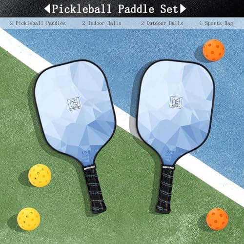 Pickleball Paddles Set of 2, 2025 USAPA Approved Pickleball Set, Fiberglass Lightweight Pickle Ball Rackets 2 Pack, 2 Outdoor Pickleball, 2 Indoor Pickleball Balls, 1 Pickleball Bag for Women and Men