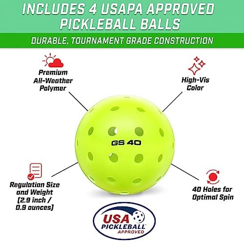GoSports Pickleball Sets - Classic, Retro, Steel Blue, or Yellow - Includes 4 Paddles, 4 Regulation Pickleballs and Carry Case