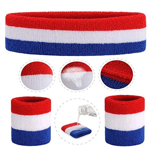 ONUPGO Sweatband Set Sports Headband Wristband Set Sweatbands Terry Cloth Wristband Wrist Sweatband Headbands Moisture Wicking Sweat Absorbing Head Band