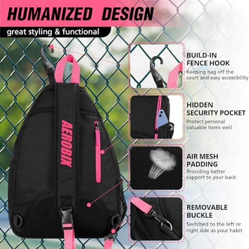 AEROBIX Pickleball Bag for Women & Men, Pickle Ball Backpack - Upgraded Zippers, Large Capacity, Padded Paddle Pocket, Adjustable Sling Bag (No Accessories)