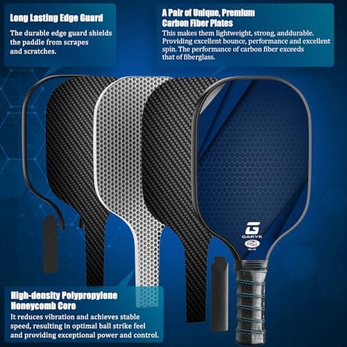 GARYE Pickleball Paddles Set of 4, Carbon Fiber Pickle Ball Paddle, USAPA Approved Lightweight Rackets 4 Pack for Adults and Teenagers, Includes 6 Balls, 1 Bag, and 4 Grip Tapes.