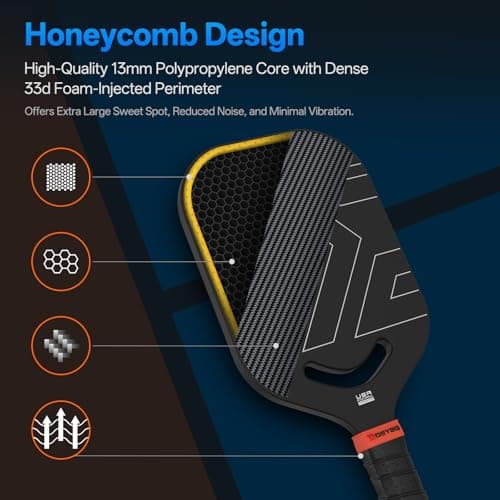 Pickleball Paddles, Carbon Fiber Pickleball Paddle with a 13mm Polypropylene Honeycomb Core, Increased Power for Ultimate Spin & Consistency