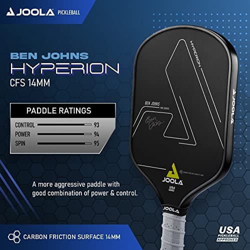 JOOLA Ben Johns Hyperion CFS Pickleball Paddle - Official Ben Johns Paddle - USAPA Approved Racket for Tournament Play - Edge to Edge Sweet Spot, Durable Max Spin Surface & Elongated Handle